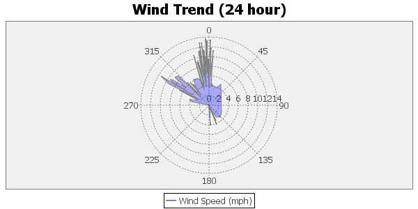 wind direction and strength, 24 hour timescale